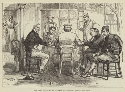 戦争、ベオグラードの宿舎でスケッチ、ニュースを読む 作： Sir John Charles Robinson